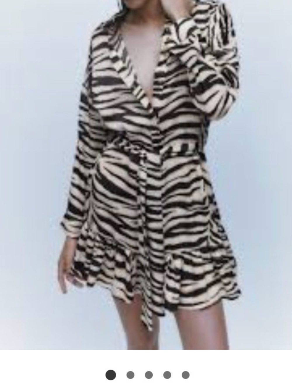 Zara Black and Beige Zebra-Print Wrap Dress